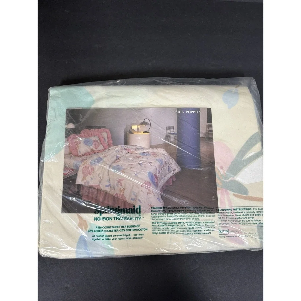 Vintage Springmaid Silk Poppies Double Flat Sheet NOS No Iron Tranquility USA